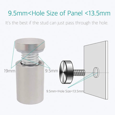 Diagram showing how to install a 20 Pieces Stainless Steel Glass Standoffs 19 By 30mm Three Quarters Inch Diameter Sign Mount.