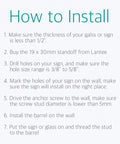 Installation instructions for 20 Pieces Stainless Steel Glass Standoffs 19 By 30mm Three Quarters Inch Diameter Sign Mounts.