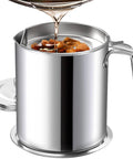 Stainless Steel Grease Container With Fine Mesh Strainer 2L Bacon Fat Oil Jar Dust Proof Lid Non Slip Tray For Kitchen Storing Frying Cooking Grease Keeps Oil Clean And Debris Free Chihee
