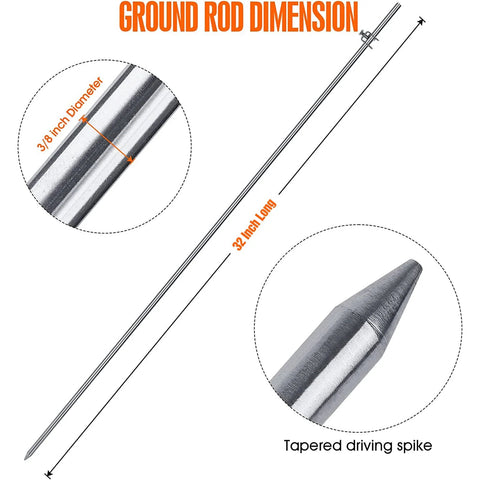 Portable Ground Rod 32 Inch Long 3/8 Inch Diameter Stainless Steel 304 With Preinstalled Ground Clamp Posts for grounding needs