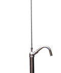 Vestil LDP-SS-316 Bung Stainless Steel Hand Drum Pump 2 In. Silver installed on blue 55-gallon drum
