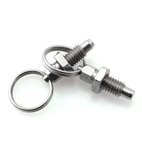 Image of 2 Pack Non Lock Out Stubby Knob Plungers Hand Retractable Spring Plungers With Pull Ring Stainless Steel Construction M6 Thread.
