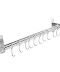 Utensil Hanging Rack Stainless Steel Rail Hanger Rod Wall Mounted Pot Pan Lid Holder Cookware Storage Organizer with Sliding Hooks for Kitchen Bathroom