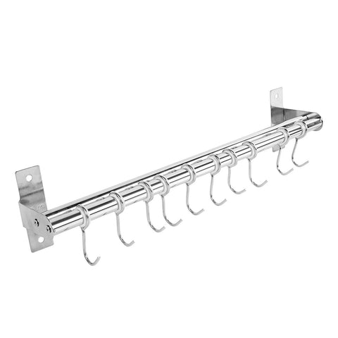 Utensil Hanging Rack Stainless Steel Rail Hanger Rod Wall Mounted Pot Pan Lid Holder Cookware Storage Organizer with Sliding Hooks for Kitchen Bathroom