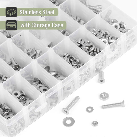 Nuts And Bolts Assortment Kit 900 Pcs Stainless Steel 304 Nuts Bolts Washers Screws Set in storage box