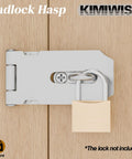 Stainless Steel Hasp Latch Heavy Duty Padlock Latch For Gates Doors Cabinets And Sheds 3 Inch installed on wooden door