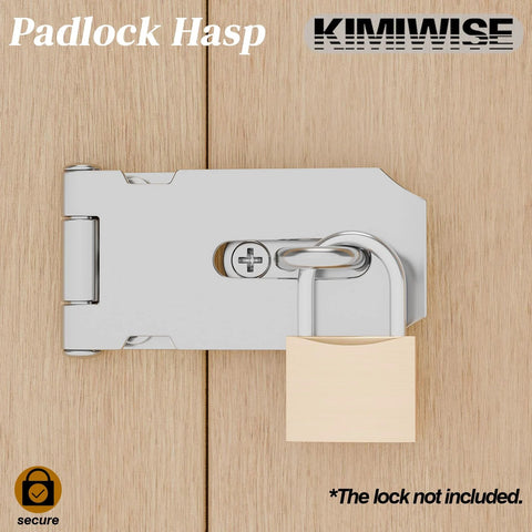 Stainless Steel Hasp Latch Heavy Duty Padlock Latch For Gates Doors Cabinets And Sheds 3 Inch installed on wooden door