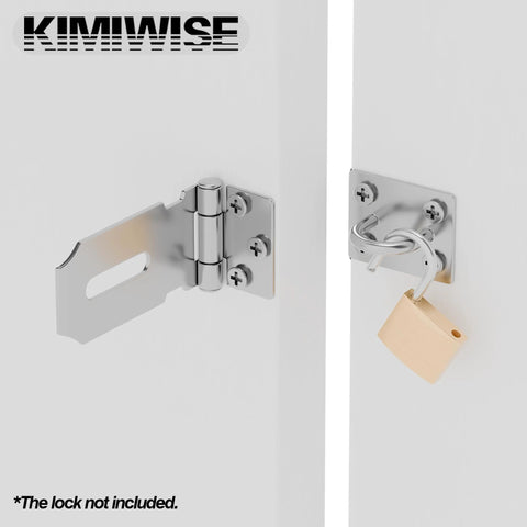 3 Inch Stainless Steel Hasp Latch Heavy Duty Brushed Finish for cabinets with padlock, shown on white door.