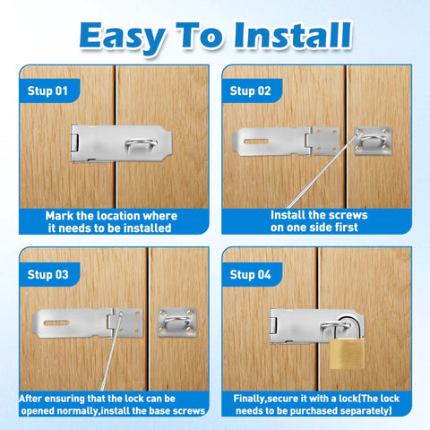 Installation guide for 3 Inch Stainless Steel Door Hasp Latch Made From 304 Stainless Steel With Extra Thick Brushed Finish Includes Screws