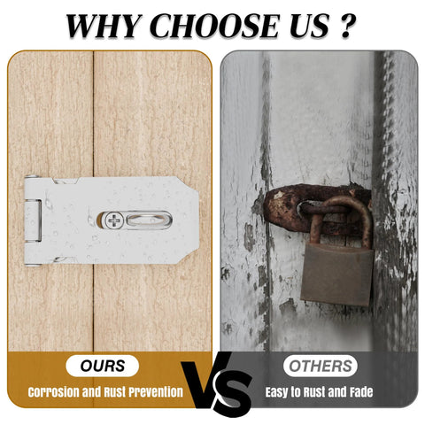 Comparison of 3 Inch Stainless Steel Hasp Latch Heavy Duty Brushed Finish next to rusted latch, showcasing rust resistance versus corrosion.