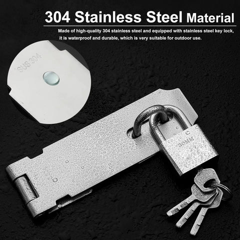 304 stainless steel hasp lock with combination lock and key lock, 5-inch, includes clasp and keys, rust-resistant, weatherproof.