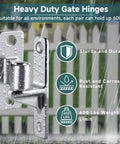 2 Pack Heavy Duty Gate Hinges, Wall Mount Gate Hinge Set with 5/8'', Capacity Up to 600lbs, shown in rainy environment