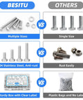 Comparison chart showing 252 Piece Hex Bolts And Nuts Assortment Kit 1/4 20 5/16 18 3/8 16 Stainless Steel 304 with case vs others