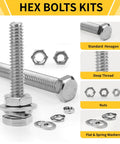 Homwin 255Pcs Stainless Steel Bolts and Nuts Kit, assortment of hex bolts, nuts, and washers in silver for various applications.