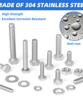 252 Piece Hex Bolts And Nuts Assortment Kit 1/4 20 5/16 18 3/8 16 Stainless Steel 304 With Case showing high strength and corrosion resistance