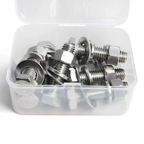 1/4-20 x 1-1/4 Inch Hex Bolts and Nuts Kit With Flat Washers and Lock Washers Stainless Steel 304 in plastic box