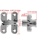 Dimensions of One And Three Quarters Inch Stainless Steel Hidden Hinge For Frameless Kitchen Cabinets, 180 Degree Invisible Cross Concealed Hinges