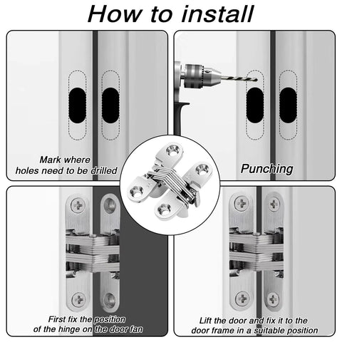 Installation steps for Four Pack Stainless Steel 180 Degree Hidden Hinges For Doors And Cabinets in kitchen setup