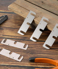 15 Pieces Hardware Door Hinge Shims Stainless Steel With Metal Coated Finish 4 Inch Silver Repair Kit displayed on wood surface