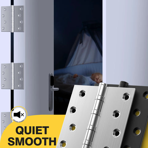 Ball Bearing Door Hinges 4x4 Inches Square Corner Stainless Steel Brushed Nickel Heavy Duty Non Removable Pin For Smooth Quiet Opening