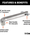 Image of Stainless Steel Five Eighth Inch Hitch Pin With Integrated Swivel Clip Pivot Lock No Clip Needed Heavy Duty Trailer Receiver Hardware For Built To Last Security And Quick Pin Access, showing pin features and benefits.
