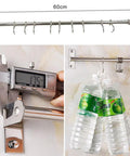 Kitchen Sliding Hooks, Stainless Steel Hanging Rack Rail Organize Kitchen Utensil Removable S Hook for Towel, Spoon, 10 Hooks