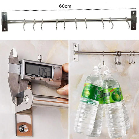 Kitchen Sliding Hooks, Stainless Steel Hanging Rack Rail Organize Kitchen Utensil Removable S Hook for Towel, Spoon, 10 Hooks