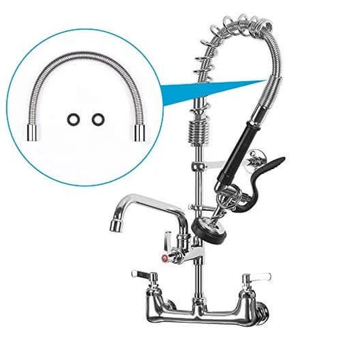 Stainless Steel Flexible Metal Hose 18.5 Inch For Commercial Pre Rinse Kitchen Sink Faucets Replacement With gaskets on white background