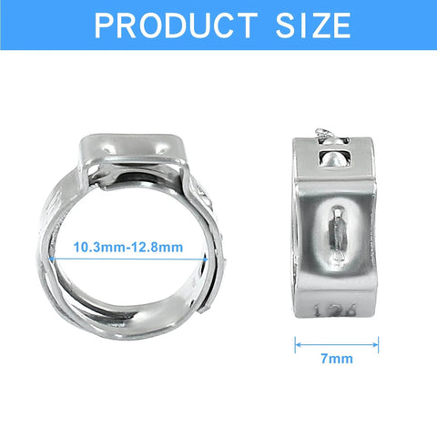 50 Pcs Single Ear Hose Clamps 10.3mm To 12.8mm Stainless Steel 304 Pinch Clamps product size dimensions