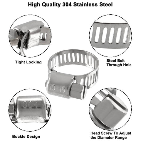 30 Pack Stainless Steel Hose Clamps Adjustable One Half Inch To Three Quarter Inch 304 Stainless Steel Worm Gear Drive Pipe Tube Clamps