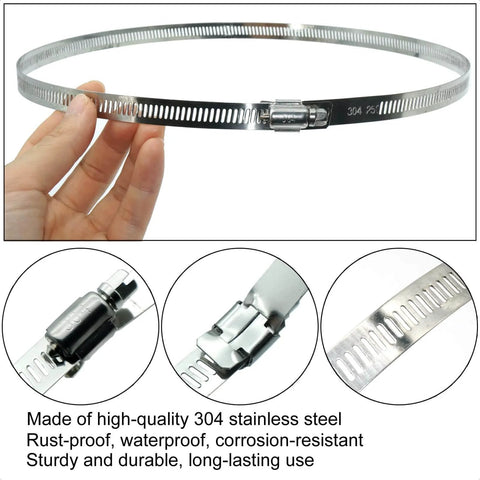 5 Pack 15.7 Inch Large Hose Clamps Stainless Steel Pipe Clamp Adjustable Worm Gear Hose Clamps Heavy Duty Metal Clamps For Securing