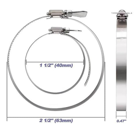 2 Inch Adjustable Hose Clamps 5 Pack With Easy Turn Thumb Screw 1.5 To 2.5 Inch Diameter 304 Stainless Steel Corrosion Resistant Clamp