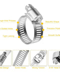 Stainless Steel Hose Clamps 16 Pack SAE 16 Worm Gear Drive Clamps For Automotive Plumbing 3/4 Inch To 1-1/2 Inch Range