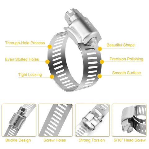 Stainless Steel Hose Clamps 16 Pack SAE 16 Worm Gear Drive Clamps For Automotive Plumbing 3/4 Inch To 1-1/2 Inch Range