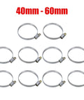 10 Pcs Narrow 9mm Stainless Steel Adjustable Hose Clamp 40 To 60mm HC40 To 60 Pack Durable Rust Resistant With Toothed Design And Smooth Edge For Tight Fit And Secure Hose Connection