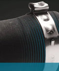 Oetiker 167 Series stainless steel Stepless One Ear Clamp on hose, showing 7mm band width and closure for corrosion resistance.