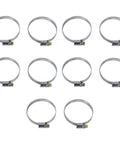 10 Pcs Narrow 9mm Stainless Steel Adjustable Hose Clamp 40 To 60mm HC40 To 60 Pack Durable Rust Resistant visible on a white background.