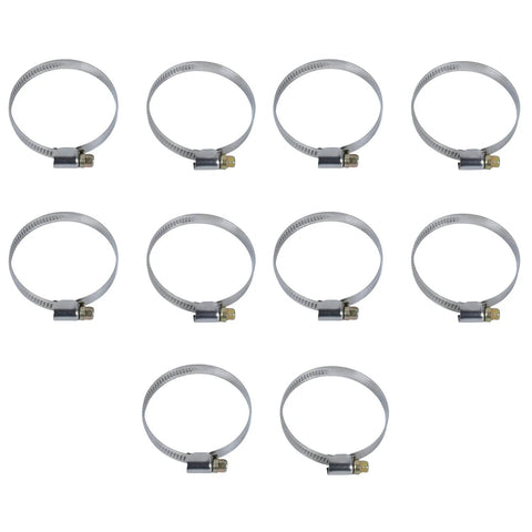10 Pcs Narrow 9mm Stainless Steel Adjustable Hose Clamp 40 To 60mm HC40 To 60 Pack Durable Rust Resistant visible on a white background.