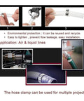 Collage of 10 Pack Stainless Steel 304 Single Ear Hose Clamps Stepless Clamp With Smooth Inner Band For 360 Degree Seal in use