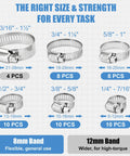 50 Piece 304 Stainless Steel Worm Gear Hose Clamp Assortment One Quarter Inch To One And One Half Inch 6 To 38 Mm Adjustable Pipe Clamps For Plumbing Automotive Marine And HVAC DIY Home And Garden Use sizes and quantities chart