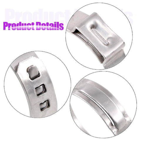 Close-up of a 304 Stainless Steel Single Ear Hose Clamp Kit 35Pcs 15.3mm 18.5mm Crimp Ear Clamps Assortment for automotive and home appliances