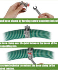 Instructional guide showing installation of Stainless Steel T Bolt Hose Clamps Set Of 14 In Seven Sizes Ranging From 17 To 39 Mm