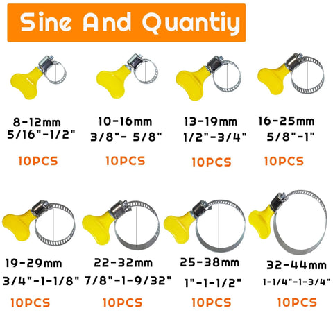 Stainless Steel Hose Clamp Assortment Kit 80 Pieces Adjustable 8 To 44 Mm Worm Gear Metal Fuel Line Clamps For Plumbing Automotive