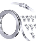 304 Stainless Steel Hose Clamp Assortment Kit DIY Cut To Fit 12 Ft Metal Strap and 8 Stronger Fasteners displayed on white background