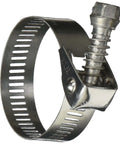 Stainless Steel Quick Release Worm Drive Clamp Set From Three Quarters Inch To One And Three Quarters Inch Diameter Nine Sixteenths Inch Wide Pack Of Ten With 410 Stainless Steel Screws Ideal For Closed System Applications close-up view.