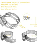 Stainless Steel Hose Clamps 16 Pack Worm Gear Drive SAE 12 Clamps Clamping Range From Half Inch To One And Quarter Inch 14mm To 31mm