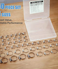 50 Piece 304 Stainless Steel Worm Gear Hose Clamp Assortment One Quarter Inch To One And One Half Inch 6 To 38 Mm Adjustable Pipe Clamps For Plumbing Automotive Marine And HVAC DIY Home And Garden Use