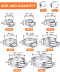 120 Piece Hose Clamp Set Camtek Stainless Steel Adjustable Worm Gear Clamp 6 to 44 mm Range Duct Pipe Fuel Line Clamp