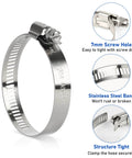Hose Clamps Set Of Ten Stainless Steel Adjustable Worm Gear Clamps For Hoses From One And A Half Inch To Two And A Half Inch Ideal For Automotive Radiator Fuel Line And Mechanical Systems With Assorted Sizes From Quarter Inch To Six Inch
