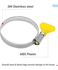 304 stainless steel hose clamp with ABS plastic yellow key handle, 10 Pack Stainless Steel Hose Clamps 1.25 To 2 Inches Butterfly Thumb Screw Yellow Key Type Adjustable Clamps 32 To 50 mm 9 mm Bandwidth Durable Corrosion Resistant ABS Plastic Handle For Plumbing And Automotive Use.